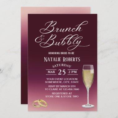 Brunch & Bubbly Burgundy Red Ombre Bridal Shower Invitations