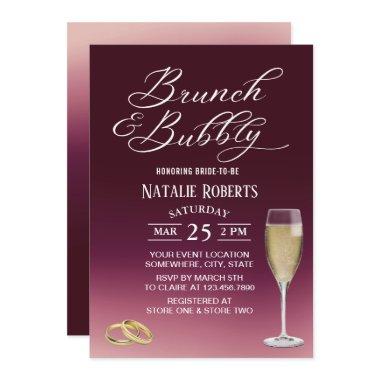 Brunch & Bubbly Burgundy Red Ombre Bridal Shower Invitations