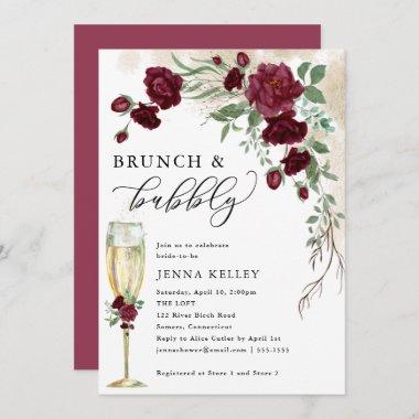 Brunch & Bubbly Burgundy Rose Vine, Bridal Shower Invitations