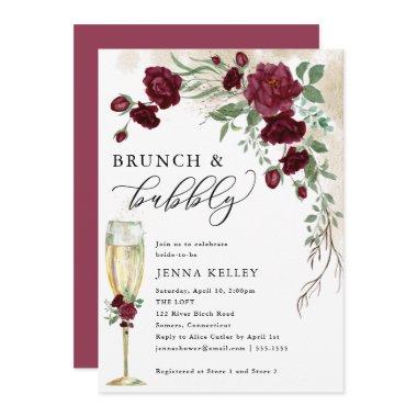 Brunch & Bubbly Burgundy Rose Vine, Bridal Shower Invitations