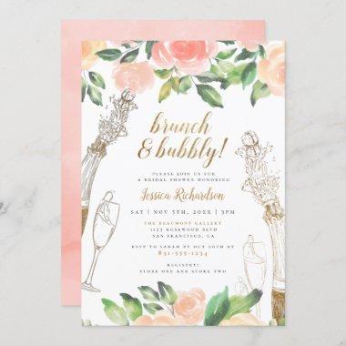 Brunch & Bubbly | Champagne Floral Bridal Shower Invitations
