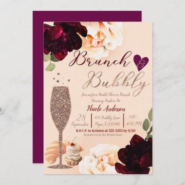 Brunch & Bubbly Champagne Peach Gold Bridal Shower Invitations