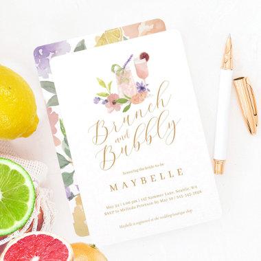 Brunch Bubbly Cocktail Floral Bridal Shower Party Invitations