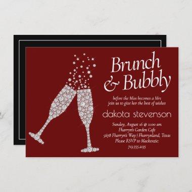 Brunch Bubbly | Dark Red Black White Bridal Shower Invitations