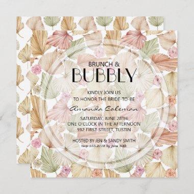 Brunch Bubbly Dried Leaves Bridal Shower Invitations