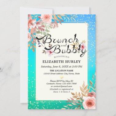 Brunch & Bubbly Floral Bridal Shower Teal Gold Dot Invitations