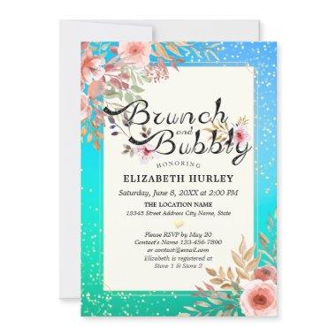 Brunch & Bubbly Floral Bridal Shower Teal Gold Dot Invitations