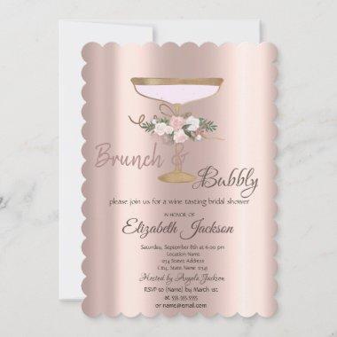 Brunch & Bubbly Floral Glass Bridal Shower  Invitations