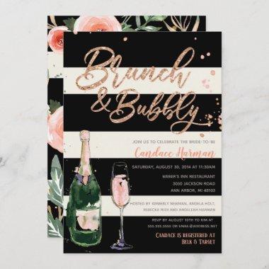 Brunch & Bubbly Glitter Black Stripe Bridal Shower Invitations