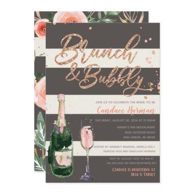 Brunch & Bubbly Glitter Rose Grey Bridal Shower Invitations