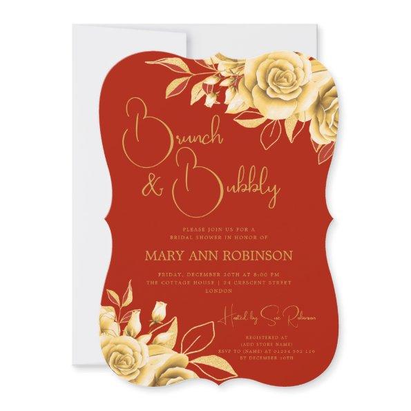 BRUNCH & BUBBLY Gold Floral  Red