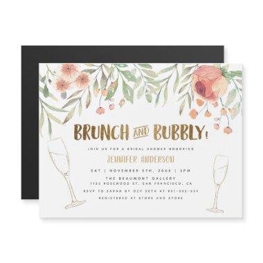 Brunch & Bubbly Gold Glitter Blush Bridal Shower Magnetic Invitations
