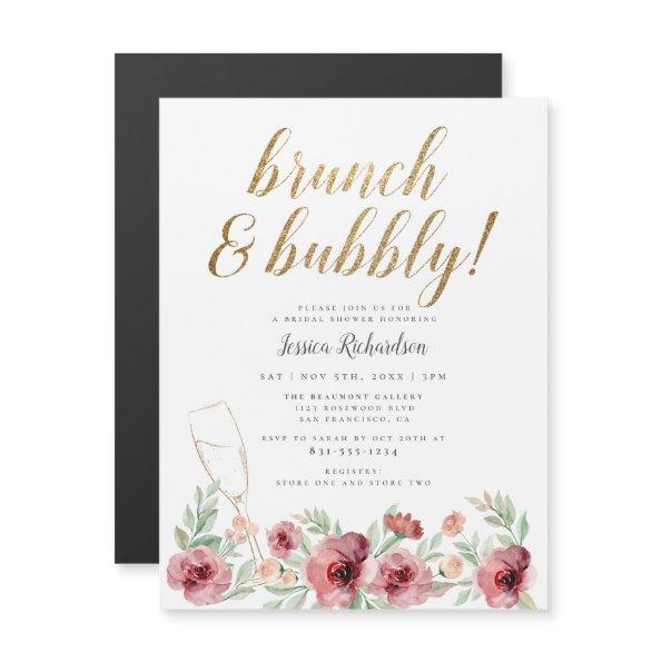 Brunch & Bubbly Gold Script Floral Bridal Shower Magnetic Invitations