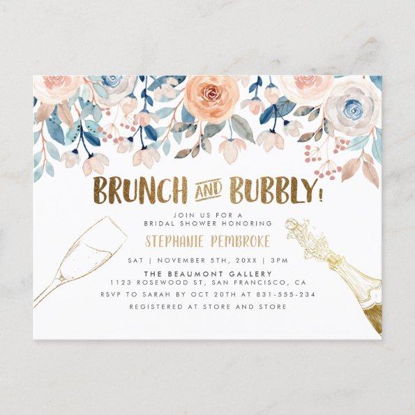 Brunch & Bubbly | Gold & Watercolor Bridal Shower Invitation PostInvitations