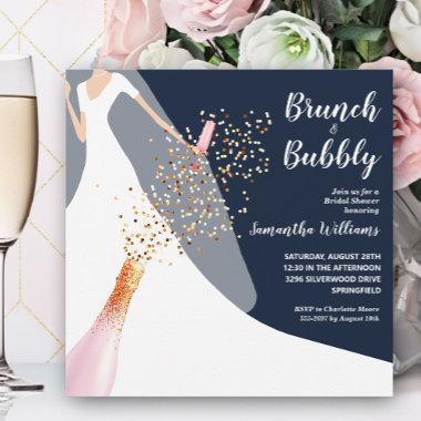 Brunch Bubbly Gown on Navy Bridal Shower Invitations