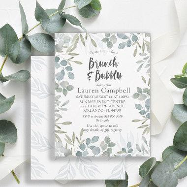 Brunch & Bubbly Greenery Watercolor Bridal Shower Invitations