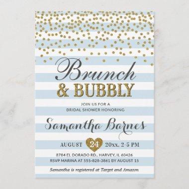 Brunch Bubbly Light Blue Gold Chic Bridal Shower Invitations