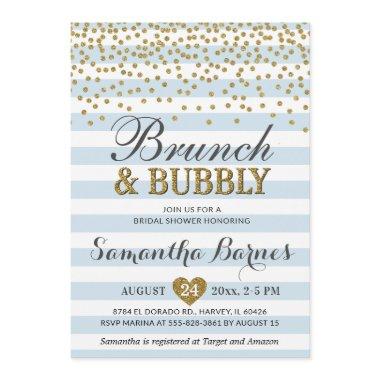 Brunch Bubbly Light Blue Gold Chic Bridal Shower Invitations