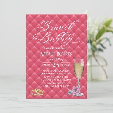 Brunch & Bubbly Luxury Pink Quilted Bridal Shower Invitations