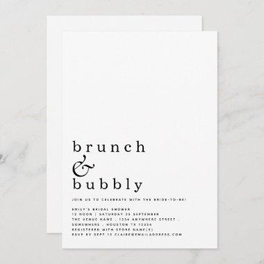 Brunch Bubbly Minimalist Typography Bridal Shower Invitations
