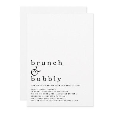 Brunch Bubbly Minimalist Typography Bridal Shower Invitations