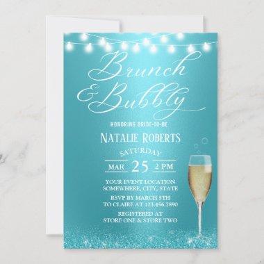 Brunch & Bubbly Modern Turquoise Bridal Shower Invitations