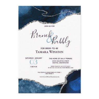 Brunch Bubbly Navy Silver Glitter Agate Shower