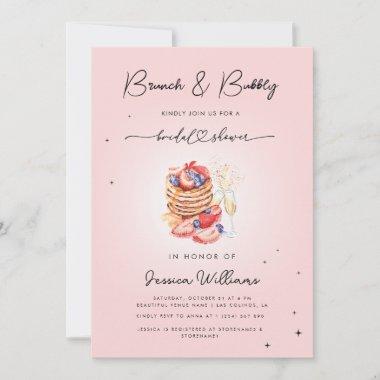 Brunch & Bubbly Pancakes Champagne Bridal Shower  Invitations