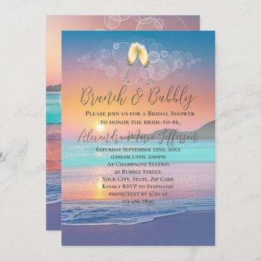 Brunch Bubbly Pastel Sunset Beach Bridal Shower Invitations