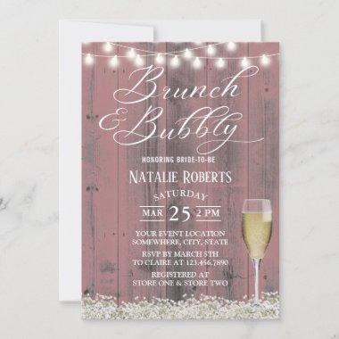 Brunch & Bubbly Pink Barn Wood Bridal Shower Invitations