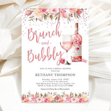 Brunch & Bubbly Pink Floral Bridal Shower Invitations