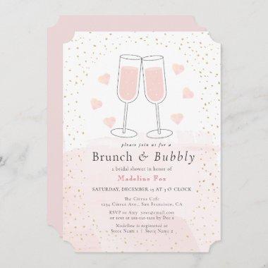 Brunch & Bubbly Pink Gold Champagne Bridal Shower Invitations