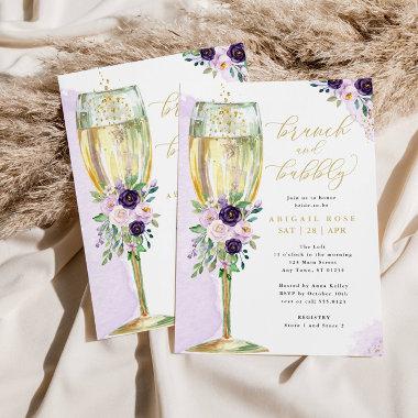 Brunch & Bubbly Purple Gold Bridal Shower Invitations