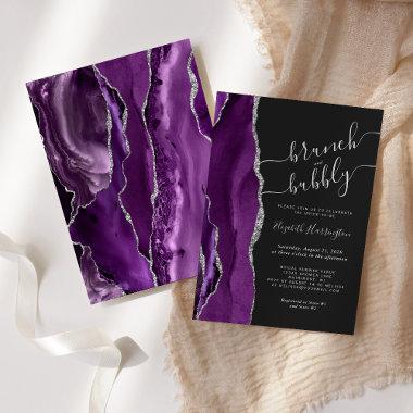 Brunch & Bubbly Purple Silver Agate Bridal Shower Invitations