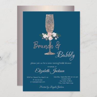 Brunch & Bubbly Rose Gold Bridal Shower Invitations