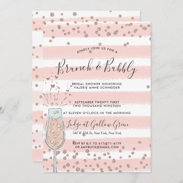 Brunch & Bubbly Rose Gold Champagne Bridal Shower Invitations