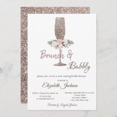 Brunch & Bubbly Rose Gold Glitter Bridal Shower Invitations