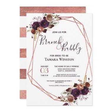 Brunch & Bubbly Rose Gold Purple Geometric Shower Invitations