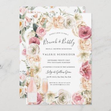 Brunch & Bubbly | Rosé Wine Floral Bridal Shower Invitations