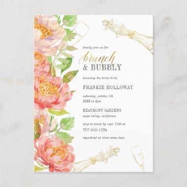 Brunch & Bubbly Roses & Gold Glitter Bridal Shower Invitation PostInvitations