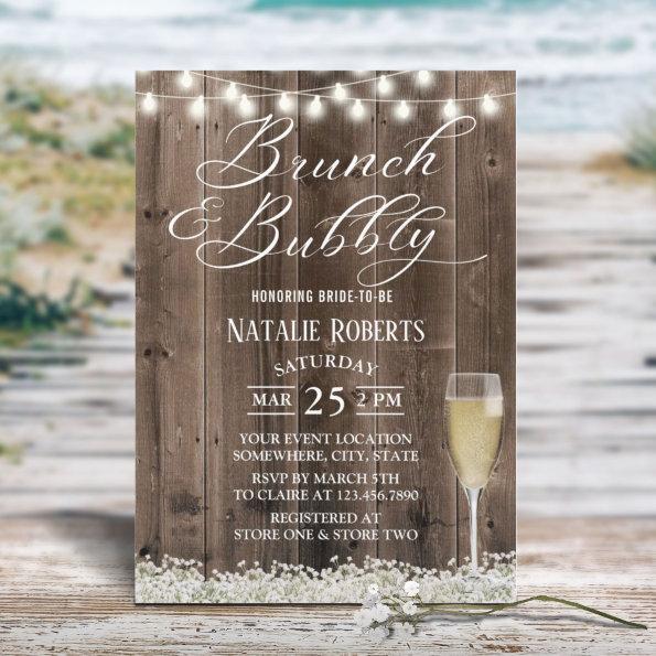 Brunch & Bubbly Rustic Baby's Breath Bridal Shower Invitations