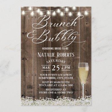 Brunch & Bubbly Rustic Baby's Breath Bridal Shower Invitations