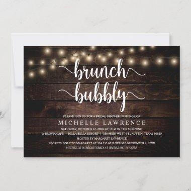 Brunch Bubbly, Rustic Bridal Shower Celebration Invitations