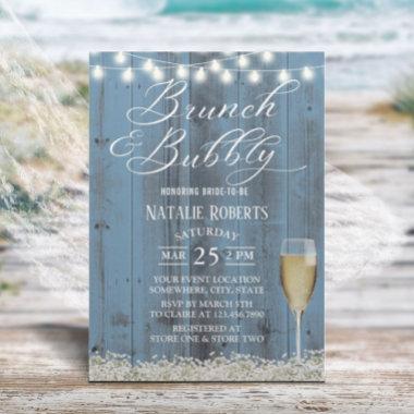 Brunch & Bubbly Rustic Dusty Blue Bridal Shower Invitations