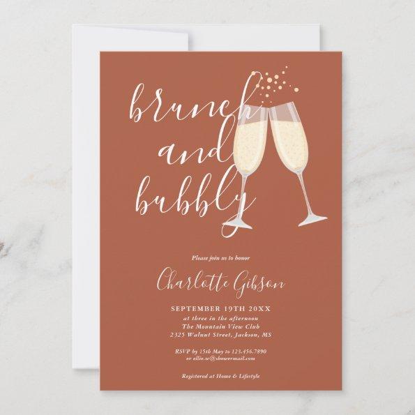 Brunch Bubbly Script Bridal Shower Terracotta Invitations