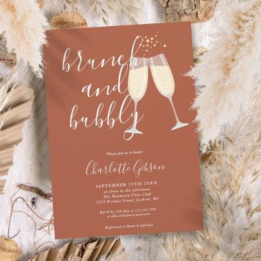 Brunch Bubbly Script Bridal Shower Terracotta Invitations