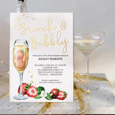 Brunch Bubbly Strawberry Champagne Bridal Shower Foil Invitations
