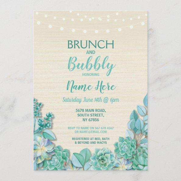 Brunch & Bubbly Succulents Bridal Shower Mint Invitations