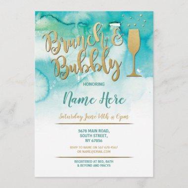 Brunch & Bubbly Teal Gold Bridal Shower Invite