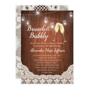 Brunch Bubbly Vintage String Lights Bridal Shower Invitations